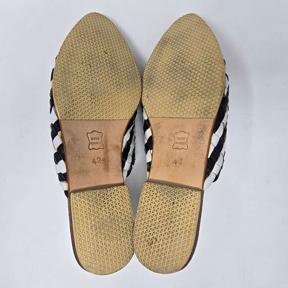 MIUCCIA STUDIO BLACK WHITE LEATHER MULES SLIP ON HAND WOVEN WOMENS EU 42 US 12 - Picture 6 of 6